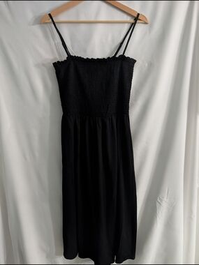 H&M Black Smocked Midi Dress with Spaghetti Straps